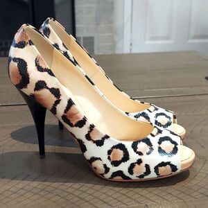Giuseppe Zanotti Design Animal Print Peep Toe Heels Sz 38.5